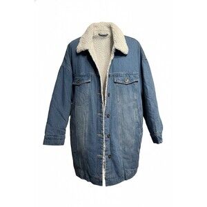 Loveimgs Jacket Womens XL Blue Long Denim Faux Fur Lined Sherpa Collar NWT
